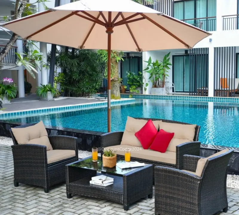 4 Pieces Outdoor Rattan Furniture Set with Glass Table