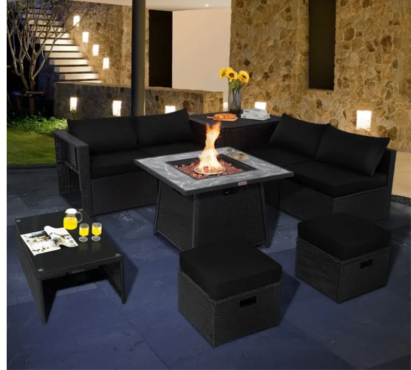 9-pcs outdoor wicker sectional